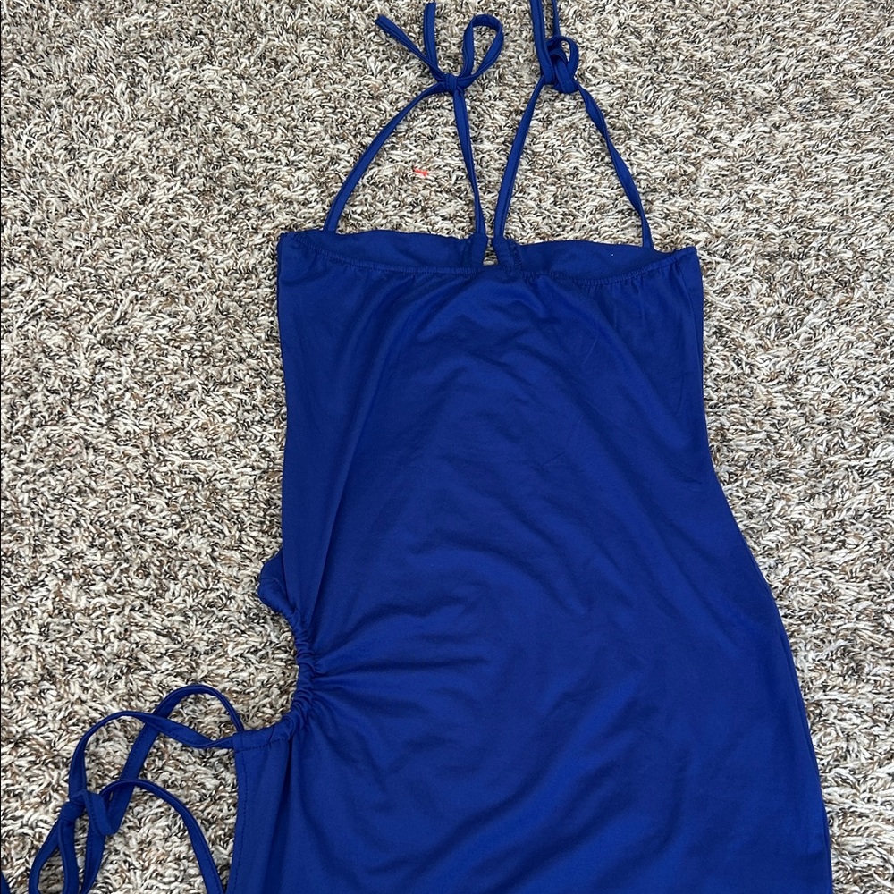Blue Ruched Mini Dress - Picture 6 of 9